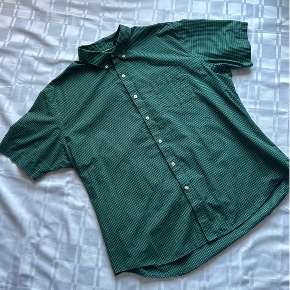 Van Heusen Green Checkered Short Sleeve Button Down Shirt - Picture 3 of 11
